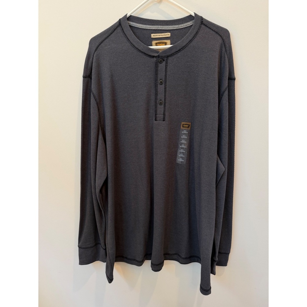The Foundry Supply Co Men's 3XL Gray Waffle Knit Thermal Henley Long Sleeve NEW